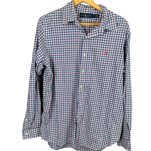 Ralph Lauren Other - Ralph Lauren Mens Large Blue Pink Gingham Check Long Sleeve Button Down Shirt